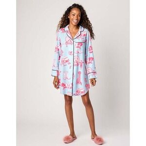 Katie Kime Dallas TX Toile Nightshirt 
 Button Down Sleep Shirt Pajama Dress XS